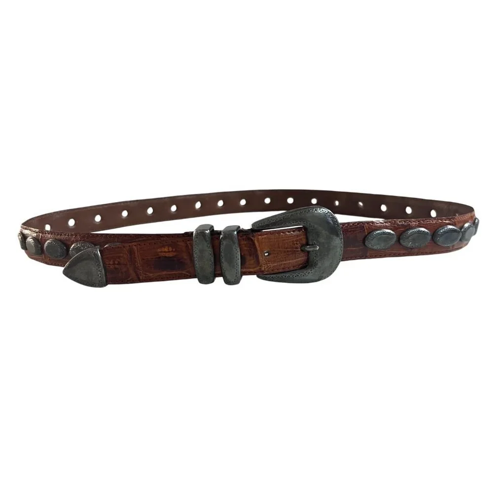 Richard Gampel Belt, Brown Vintage, Crocodile, Made in France, Brown Belt 38